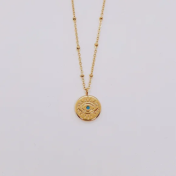 Water Resistant 18ct Gold Evil Eye Ball Beaded Necklace - Picture 2 of 4